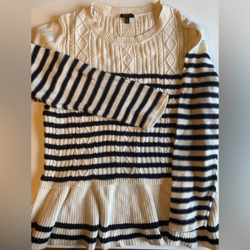 Talbots Blue Striped Cable-Knit Sweater with Peplum, size 1X